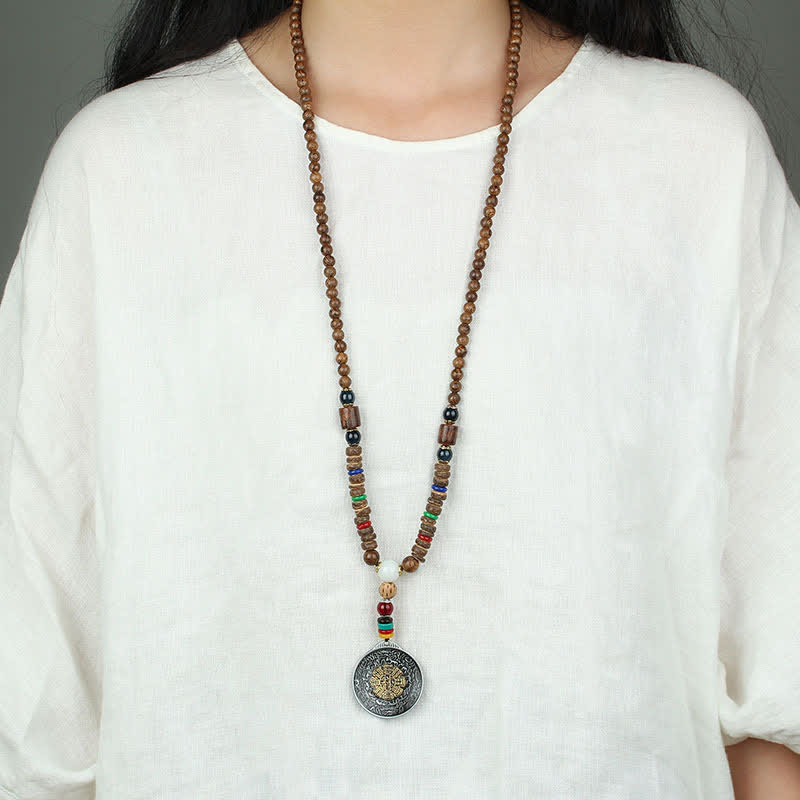 Buddha Stones tibetano Om Mani Padme Hum rueda de oración rotación Vajra collar de madera colgante - image 21