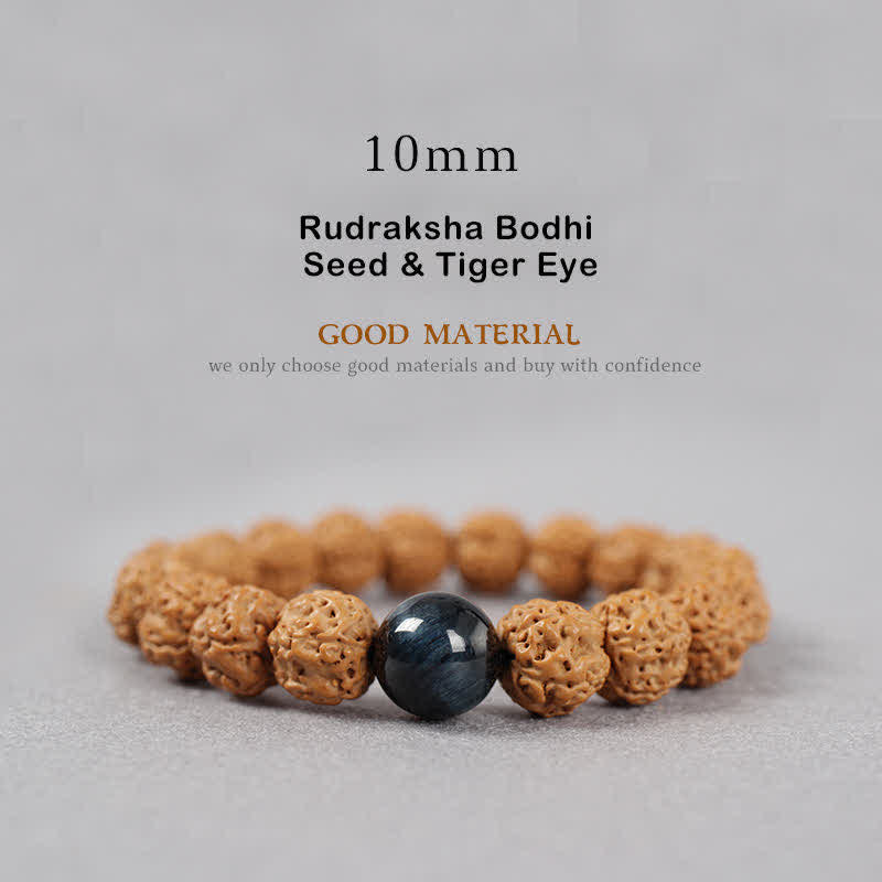 Buddha Stones Tíbet Rudraksha Bodhi Semilla Dzi Cuenta Ámbar Turquesa Pulsera de Riqueza - 10 mm - Semilla de Rudraksha Bodhi y ojo de tigre - image 15