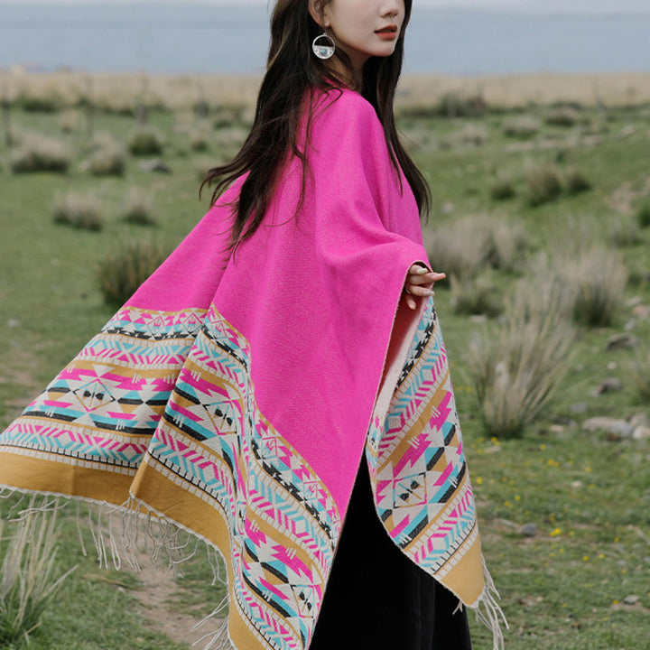 Mantón tibetano de Buddha Stones, geometría colorida, bufanda de viaje acogedora para invierno