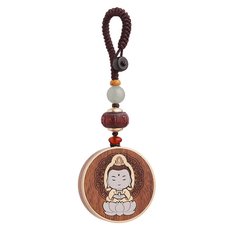 Buddha Stones, madera de ébano, palisandro, Buda Avalokitesvara Om Mani Padme Hum Balance, decoración para llavero de coche