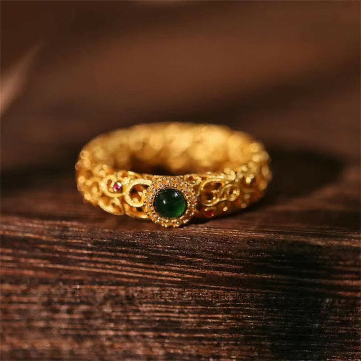 Anillo de la suerte del éxito del jade cian de plata de ley 925 con Buddha Stones