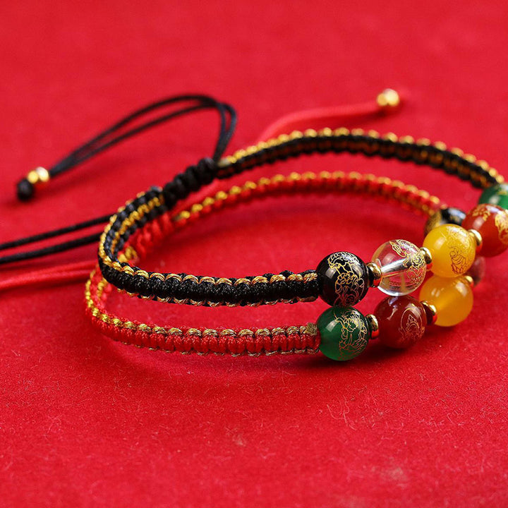 Pulsera trenzada de cuerda de protección hecha a mano con ágata de los dioses de la riqueza de las cinco direcciones de las piedras de Buddha Stones