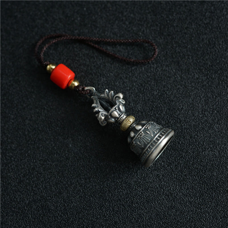 Buddha Stones Tíbet, Plata de Ley 925, Om Mani Padme Hum Dorje Bell Vajra, colgante con iluminación grabada, decoración colgante