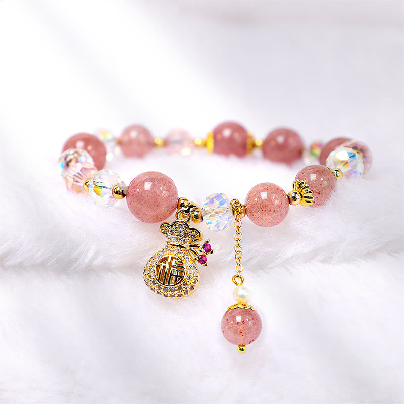 Pulsera positiva con dije para bolsa de dinero con cristal de cuarzo fresa Natural y Buddha Stones