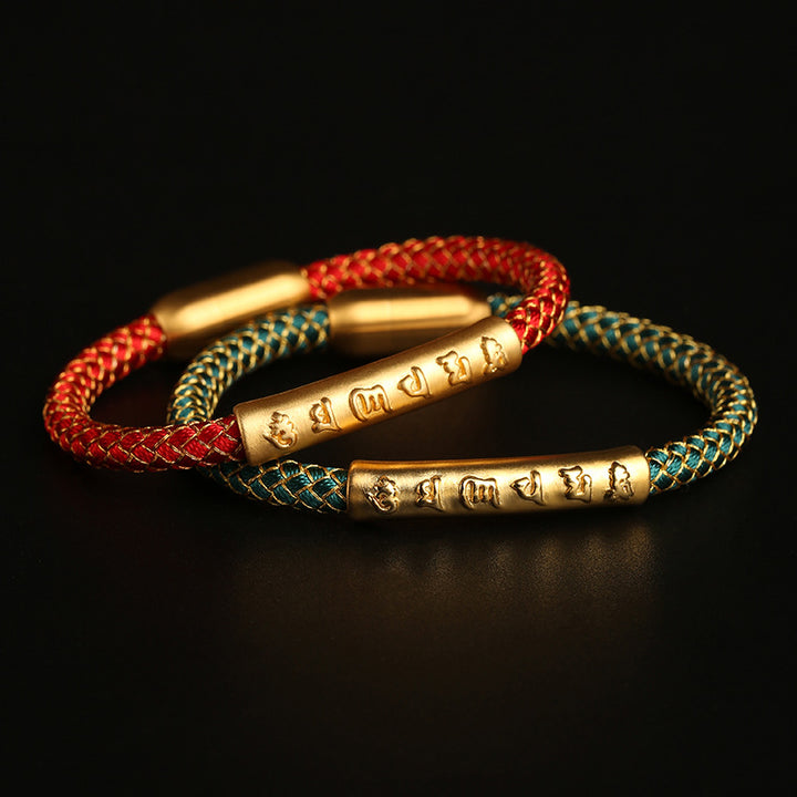 Pulsera con hebilla magnética trenzada a escala de dragón con protección Om Mani Padme Hum de plata de ley 999 hecha a mano con Buddha Stones