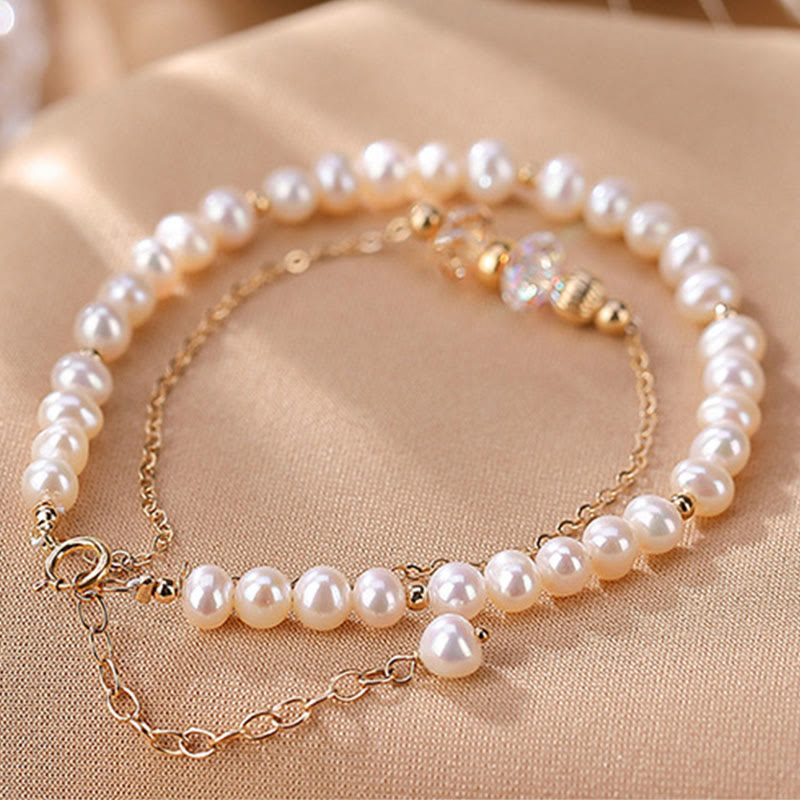 Pulsera de doble capa curativa con cristales de perlas naturales chapada en oro de 14 quilates de plata de ley 925 con Buddha Stones