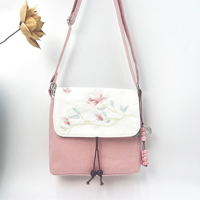 Buddha Stones Camelia bordada Epiphyllum Gardenia Sakura Flores Bolso bandolera Bolso de hombro Bolso para teléfono móvil