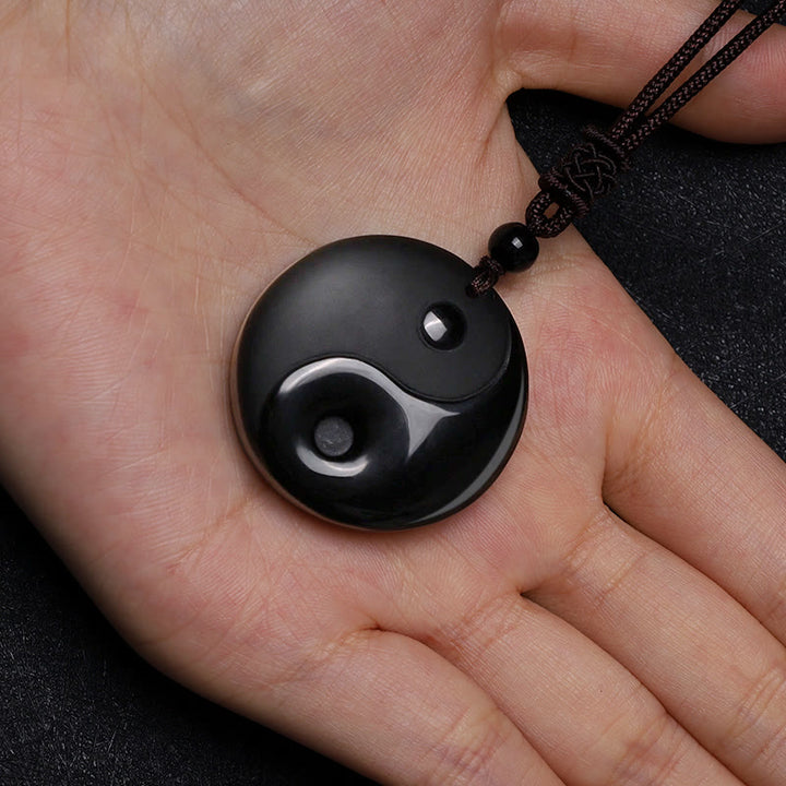 Buddha Stones, obsidiana negra, taoísmo, cinco montañas sagradas, Mantra de nueve caracteres tallado, purificación, colgante de collar Yin Yang