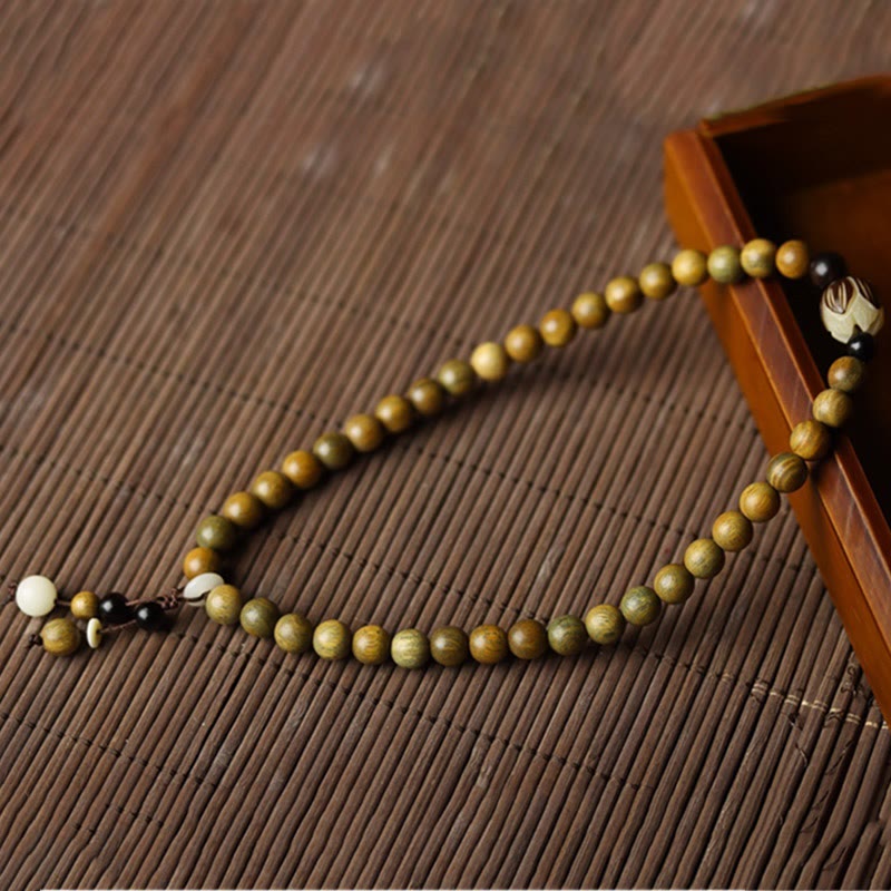 Pulsera de doble vuelta relajante con Buddha Stones, sándalo verde, semilla de Bodhi, loto