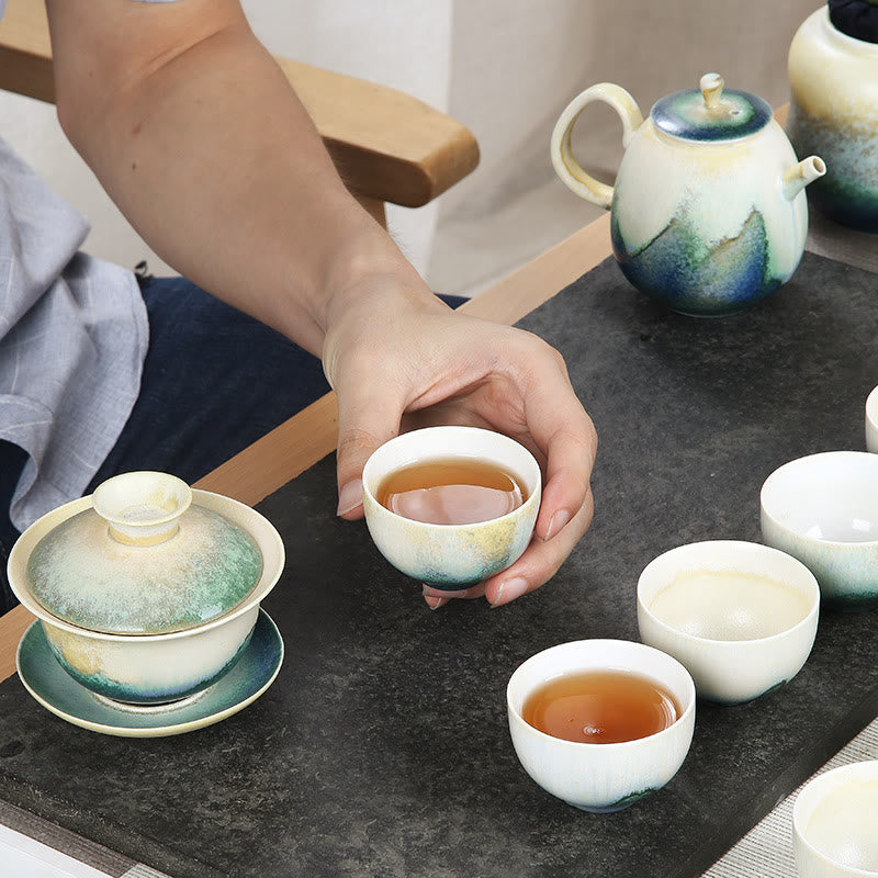 Tazas de té de cerámica verde creativas de Buddha Stones, tazas de té de Kung Fu