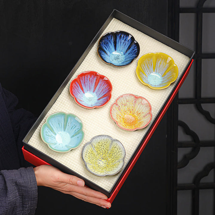 Buddha Stones, 6 uds., patrón de pétalos de flor de ciruelo, horno chino Jianzhan, cambio de taza de té de cerámica, tazón de té de Kung Fu con caja de regalo