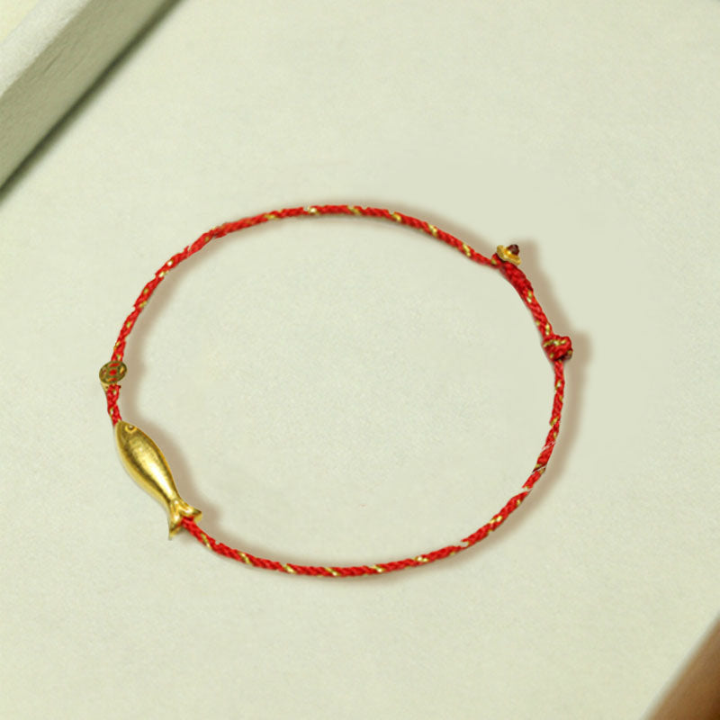 Pulsera trenzada de la suerte y la riqueza de los peces Koi chapada en oro de 14 quilates con Buddha Stones
