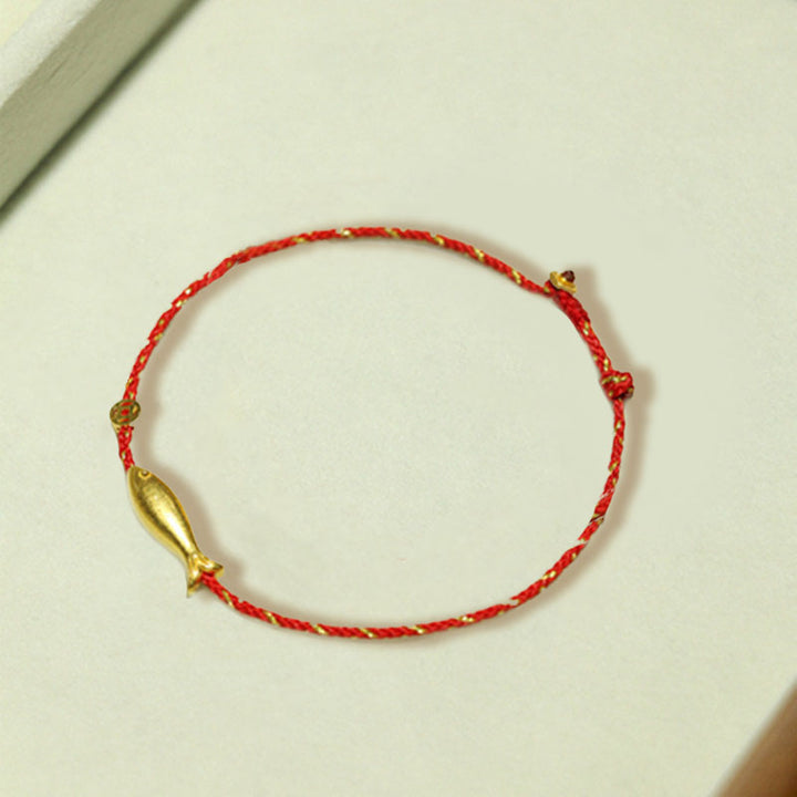 Pulsera trenzada de la suerte y la riqueza de los peces Koi chapada en oro de 14 quilates con Buddha Stones