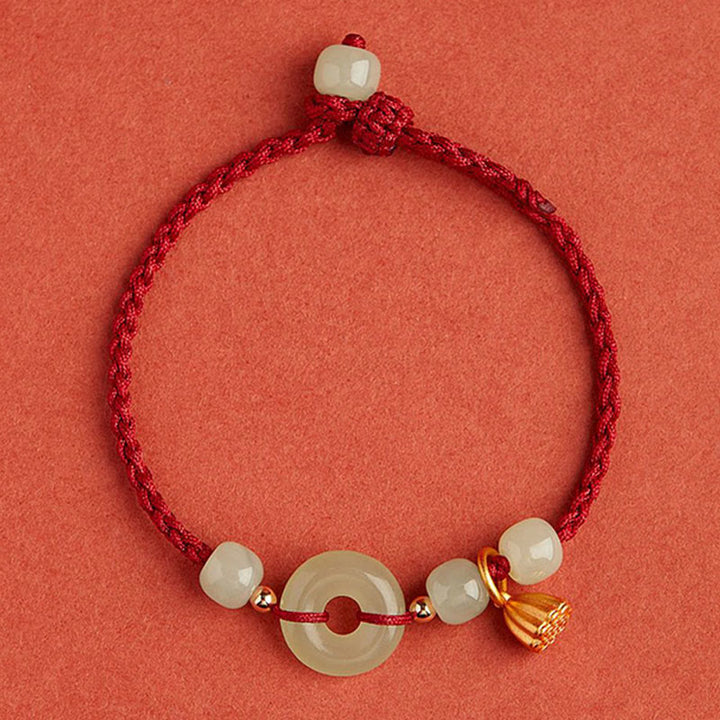 Pulsera de Buddha Stones, hebilla redonda de la paz, Jade, loto, felicidad, abundancia y riqueza