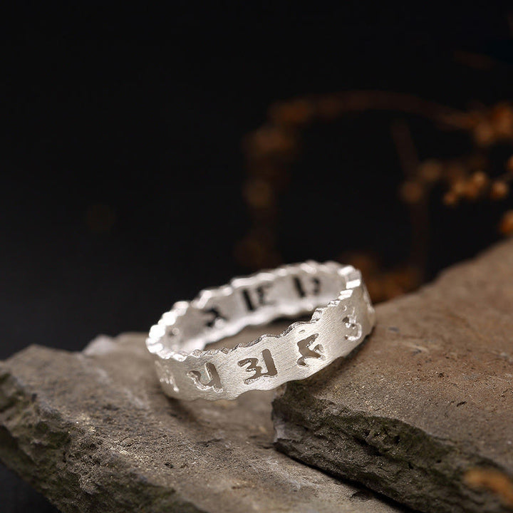 Anillo hueco de paz Om Mani Padme Hum de plata de ley 925 tibetana con Buddha Stones - 61 mm - image 0