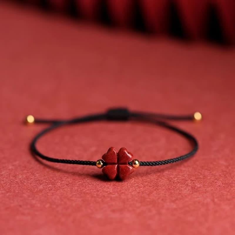Pulsera tobillera con Buddha Stones, cinabrio Natural, trébol de cuatro hojas, bendición, hilo rojo