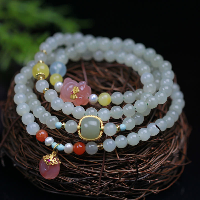 Pulsera de abundancia de felicidad con hebilla de paz de cristal rosa de Jade Natural Hetian - image 6