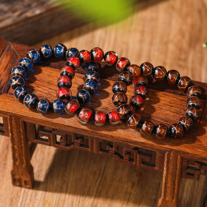 Pulsera de la riqueza de la suerte con cuentas de cristal Liuli clásicas tibetanas de Buddha Stones