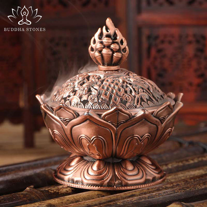 Quemador de incienso purificador en forma de loto tibetano con Buddha Stones