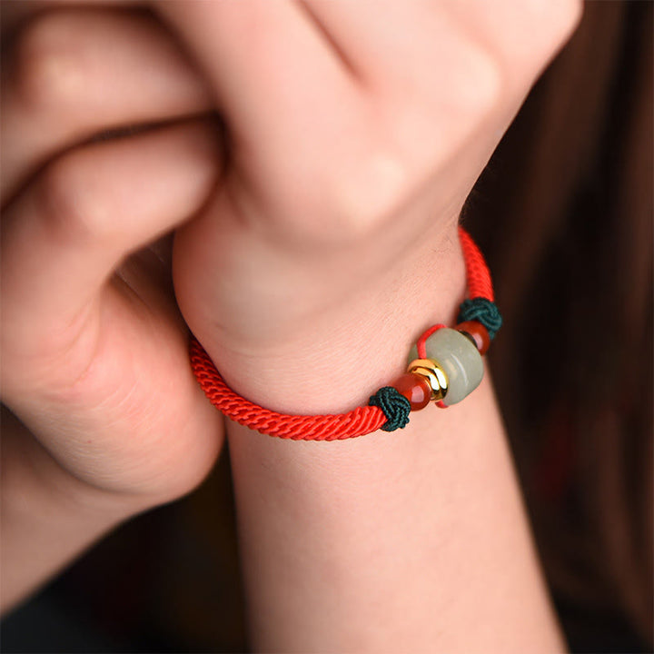 Pulsera de hilo trenzado de la suerte de aventurina verde tibetana con Buddha Stones