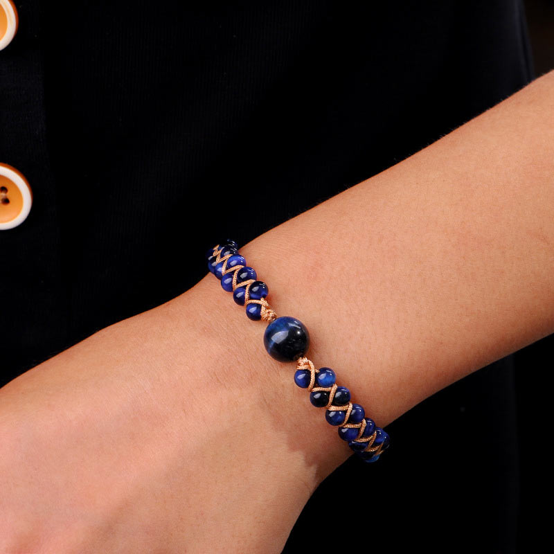 Pulsera de protección con piedra de ojo de tigre azul divino de Buddha Stones