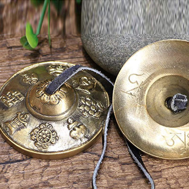 Buddha Stones tibetano Tingsha campana seis palabras verdaderas dragón cobre equilibrio decoración con bolsa
