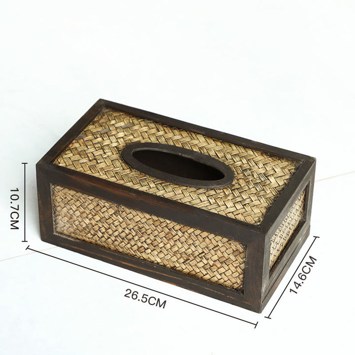 Caja de pañuelos de madera tejida de bambú hecha a mano, soporte de madera para pañuelos, cajas de toallitas, decoración - 26,5 x 14,6 x 10,7 cm - image 11