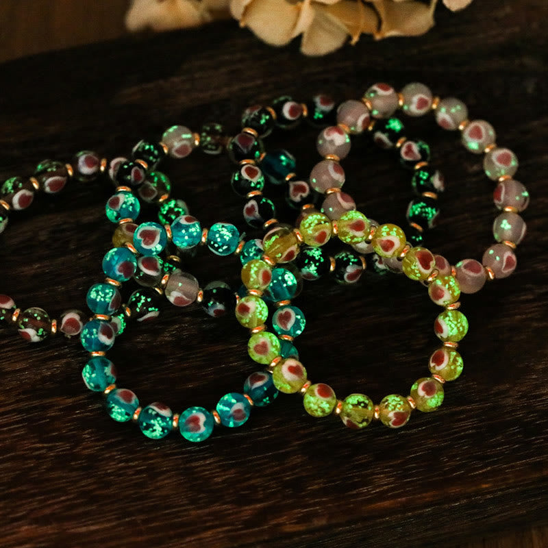 Pulsera de cuentas de cristal Liuli fluorescente luminosa con corazón de amor rosa de la familia de las bestias que tragan oro con Buddha Stones