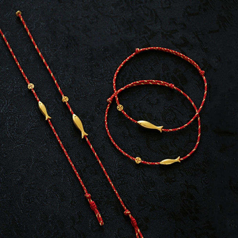Pulsera trenzada de la suerte y la riqueza de los peces Koi chapada en oro de 14 quilates con Buddha Stones