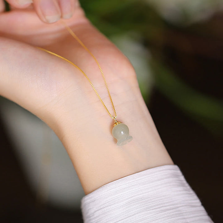 Collar con colgante de mariposa de Buda sonriente de la suerte, Jade cian Natural de Plata de Ley 925 - Flor de campana de orquídea - image 15