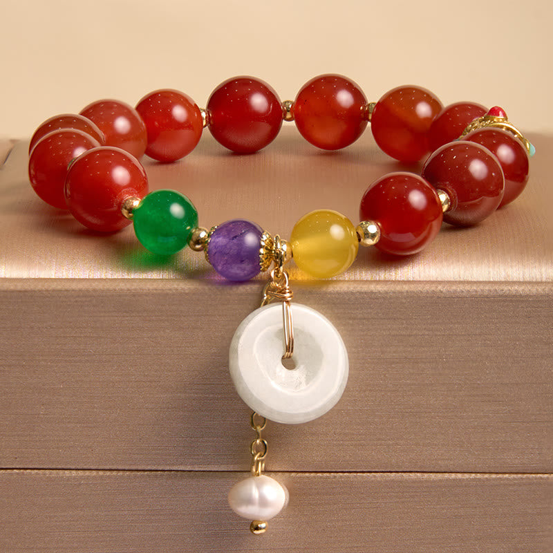 Pulsera de confianza con dije de hebilla de paz y ágata roja de jade con Buddha Stones