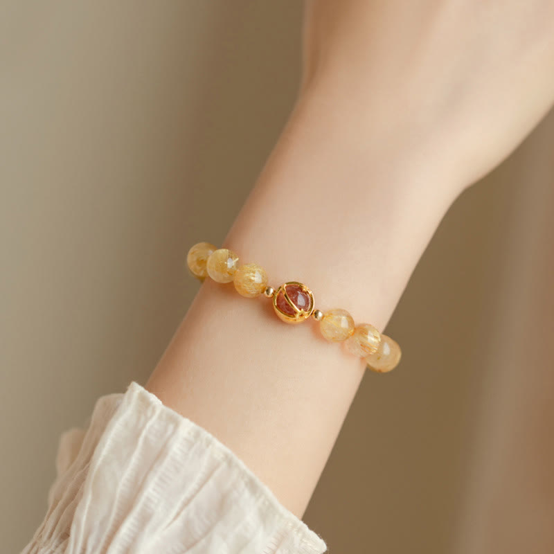 Pulsera de protección de estrella de cuarzo fresa de cuarzo rutilado dorado con Buddha Stones