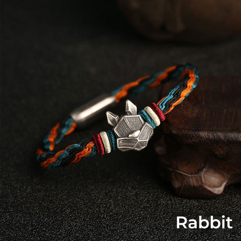 Pulsera de cuerda con nudo de reencarnación colorida, protección del zodiaco chino, Año del Dragón, plata de ley 999 hecha a mano con Buddha Stones