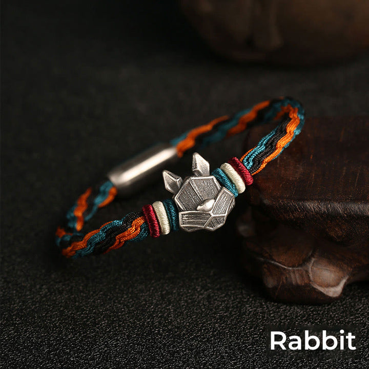 Pulsera de cuerda con nudo de reencarnación colorida, protección del zodiaco chino, Año del Dragón, plata de ley 999 hecha a mano con Buddha Stones