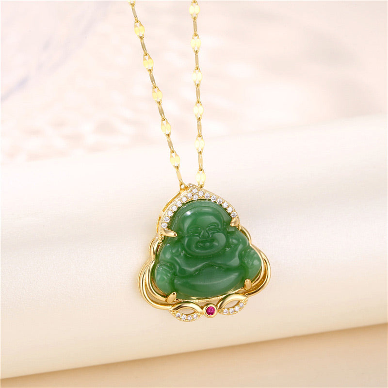 Collar de paz de Buda sonriente natural con Buddha Stones - image 1