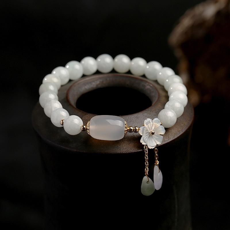 Pulsera de la Suerte de Jade Blanco Natural con Buddha Stones