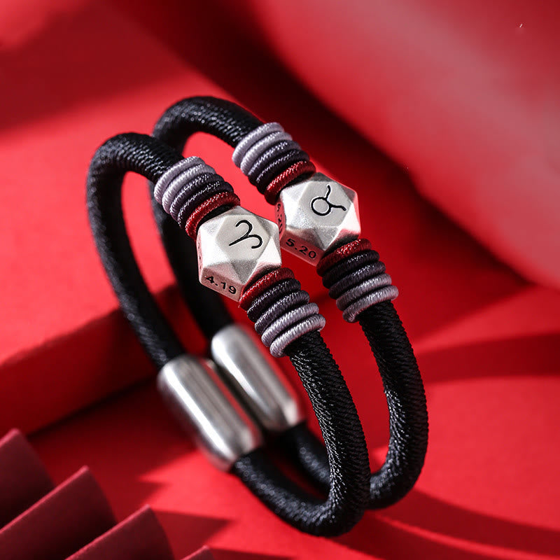 Pulsera de hilo hecha a mano con Buddha Stones de plata de ley 999 con 12 constelaciones del zodíaco