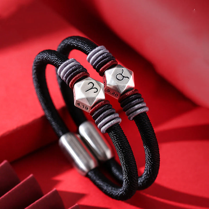 Pulsera de hilo hecha a mano con Buddha Stones de plata de ley 999 con 12 constelaciones del zodíaco