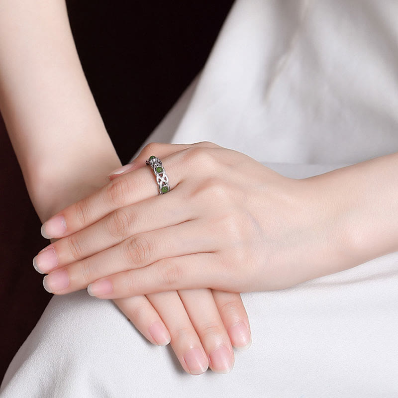 Anillo ajustable con diseño trenzado de jade cian y oro chapado en plata de ley 925 con Buddha Stones