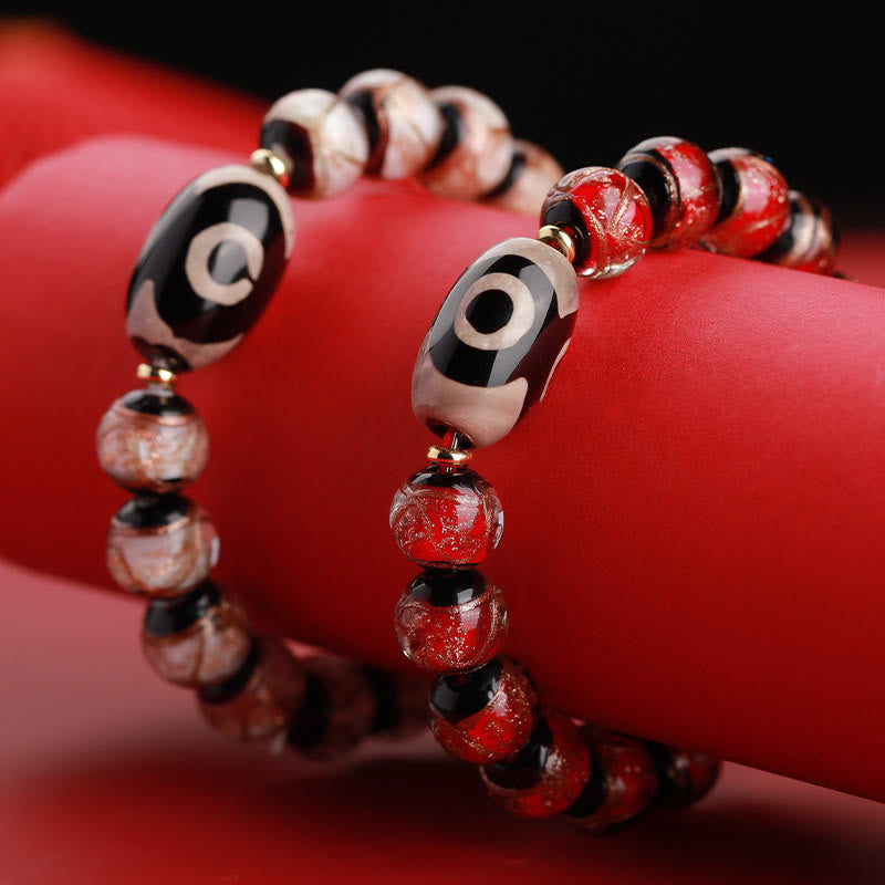 Buddha Stones tibetanas Dzi de nueve ojos, cuentas Dzi de tres ojos, cuentas de vidrio Liuli, pulsera de riqueza