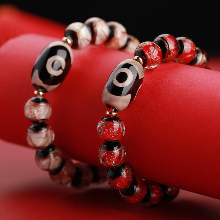 Buddha Stones tibetanas Dzi de nueve ojos, cuentas Dzi de tres ojos, cuentas de vidrio Liuli, pulsera de riqueza