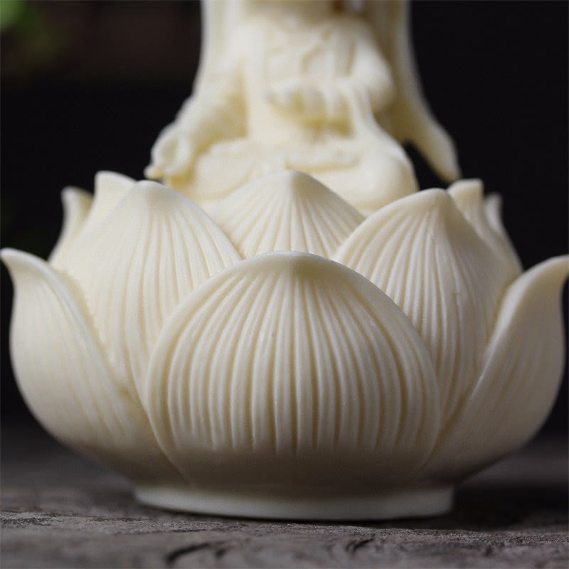 Buddha Stones Mini fruta de marfil Kwan Yin Avalokitesvara Lotus riqueza decoración de escritorio