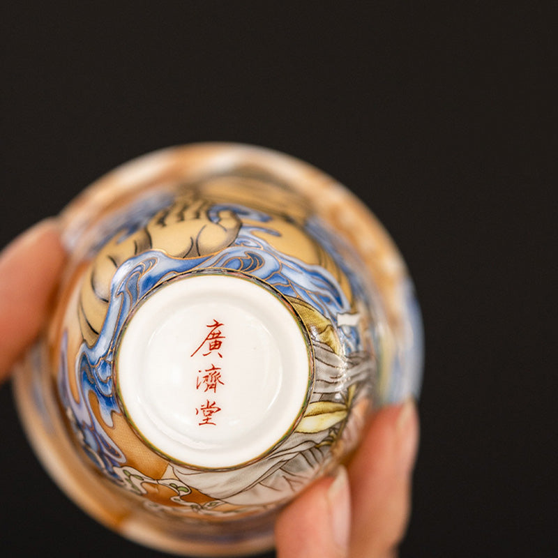 Taza de té de Kung Fu con Buddha Stones, Color Dunhuang, Apsaras voladoras