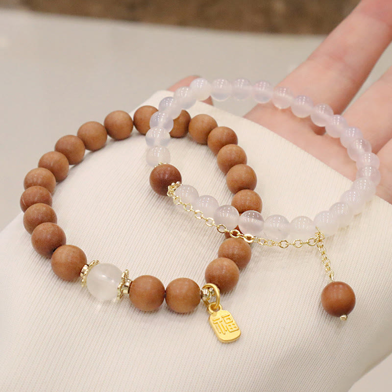 Pulsera de protección con dije de personaje Fu de ojo de gato de sándalo con Buddha Stones