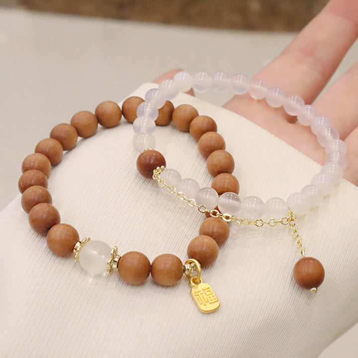 Pulsera de protección con dije de personaje Fu de ojo de gato de sándalo con Buddha Stones