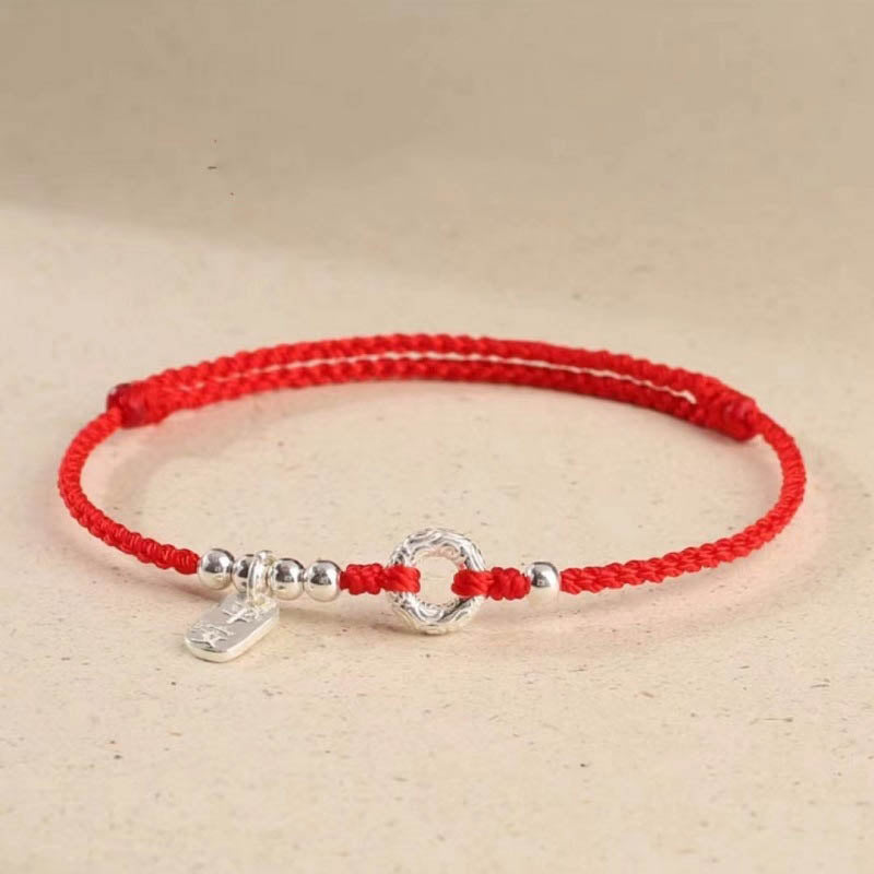 Tobillera con pulsera de sonido y seguridad con hebilla de paz y nubes propicias de Plata de Ley 925 con Buddha Stones