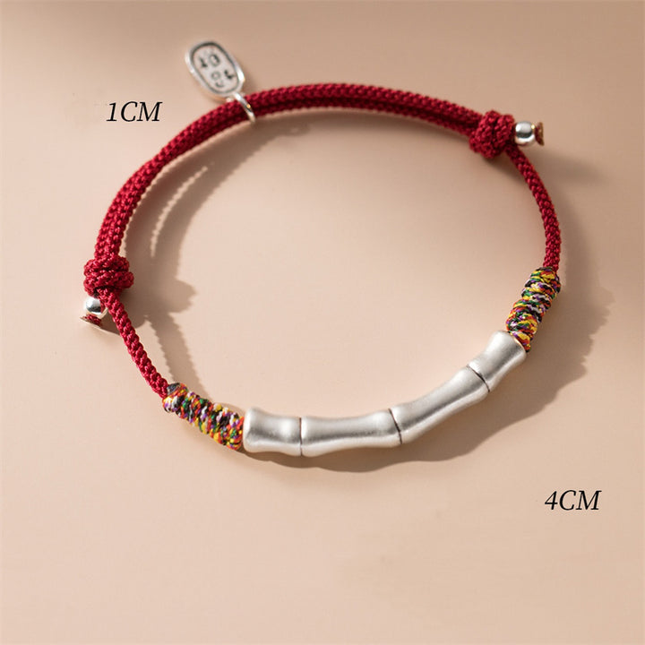 Pulsera de cuerda roja colorida con Buddha Stones de plata de ley 999, diseño de bambú de la suerte, atrae la fortuna