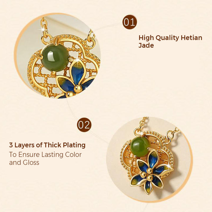 Juego de pendientes y pulsera con colgante de plata de ley 925 con Buddha Stones, flor de trébol de cuatro hojas, perla de Jade cian hetiano, curación