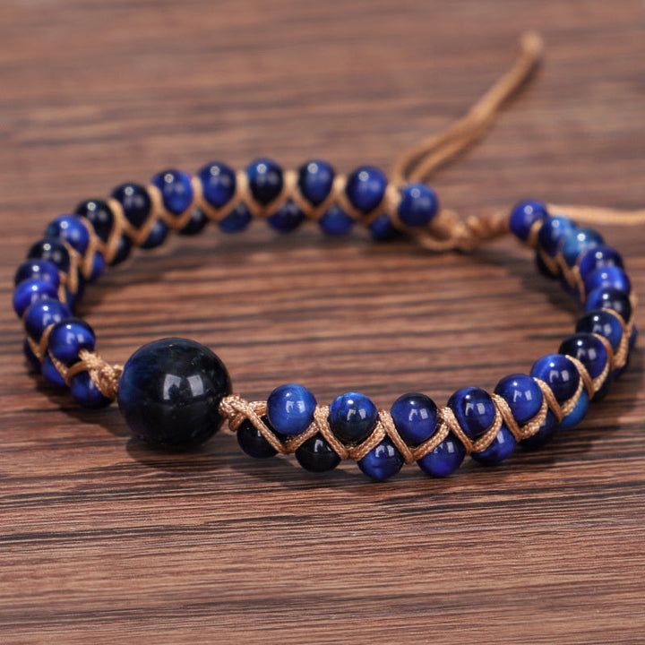 Pulsera de protección con piedra de ojo de tigre azul divino de Buddha Stones