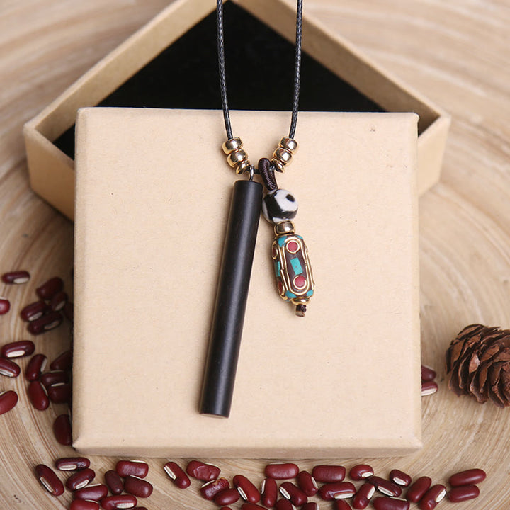 Colgante de collar de paz y calma con cuentas Dzi de madera de ébano tibetano